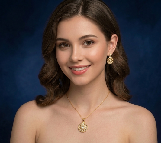 Radiant Sunburst Jewelry Set - Gold Finish (Necklace + Earrings)