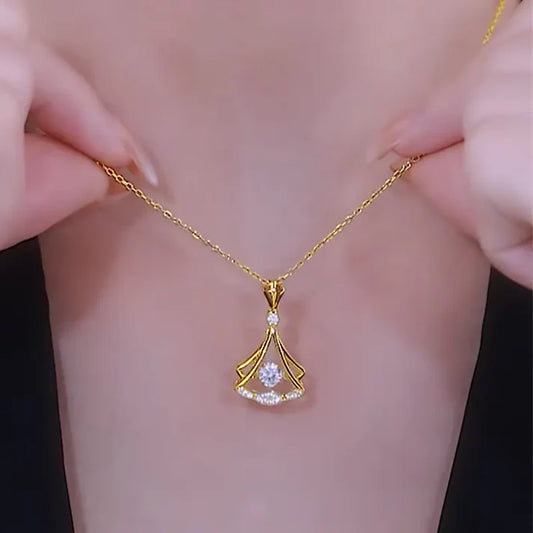 Luxury Fan-Shaped Rhinestone Pendant Necklace for Women