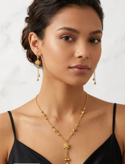 Elegant Star Tassel Necklace & Earring Set – Gold-Tone Jewelry for Women
