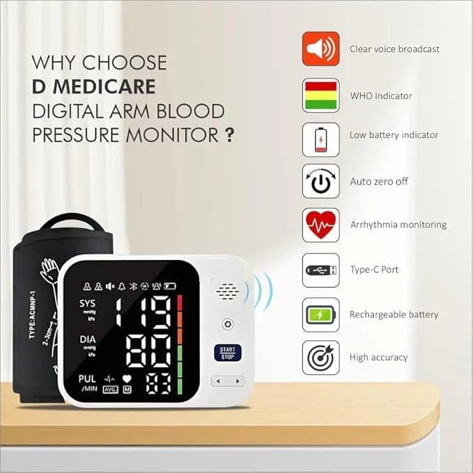 Automatic Digital Arm Blood Pressure Monitor with Voice Broadcast & Pulse Detection