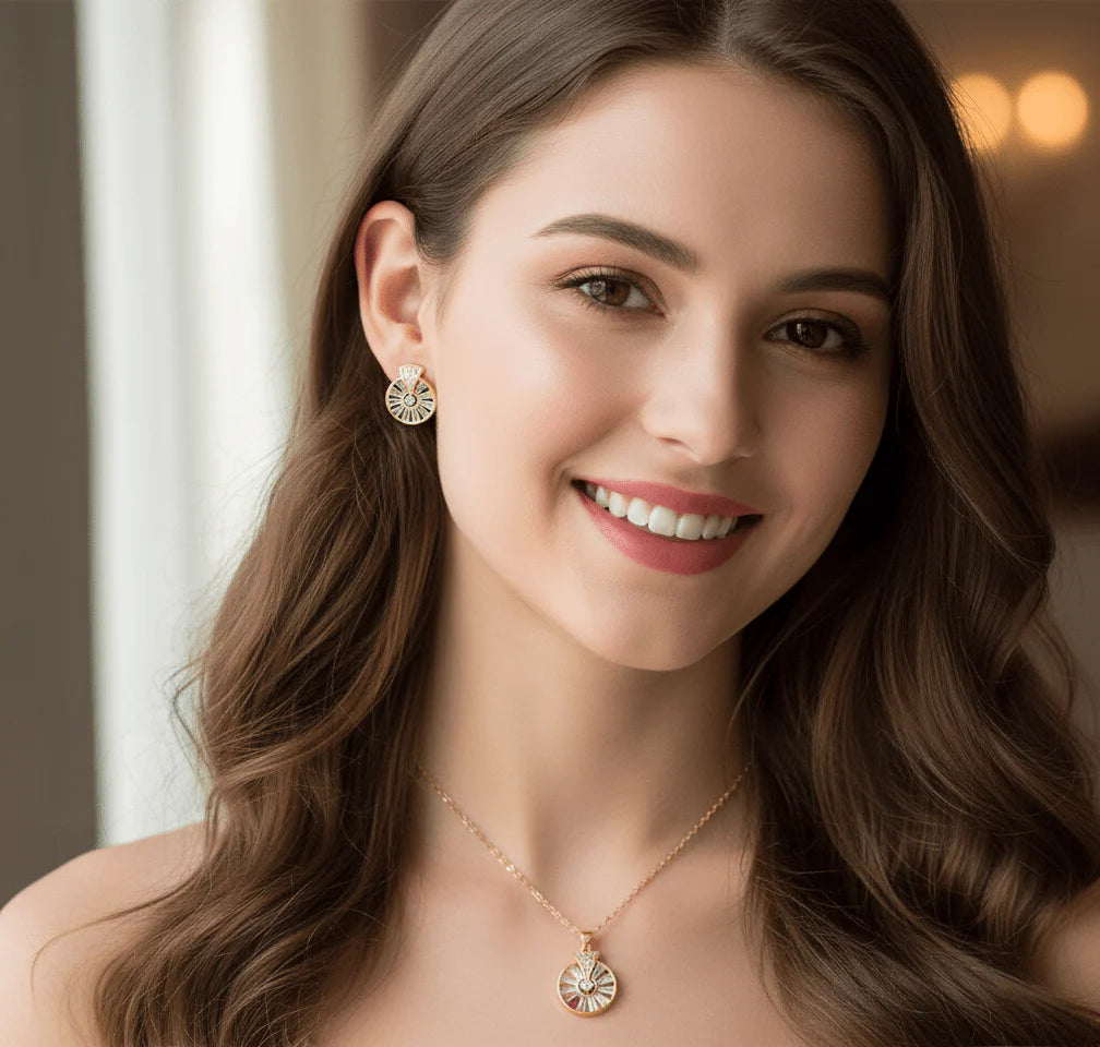 Radiant Sunburst Jewelry Set - Gold Finish (Necklace + Earrings)