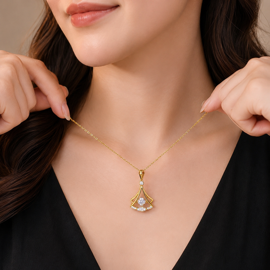 Luxury Fan-Shaped Rhinestone Pendant Necklace for Women